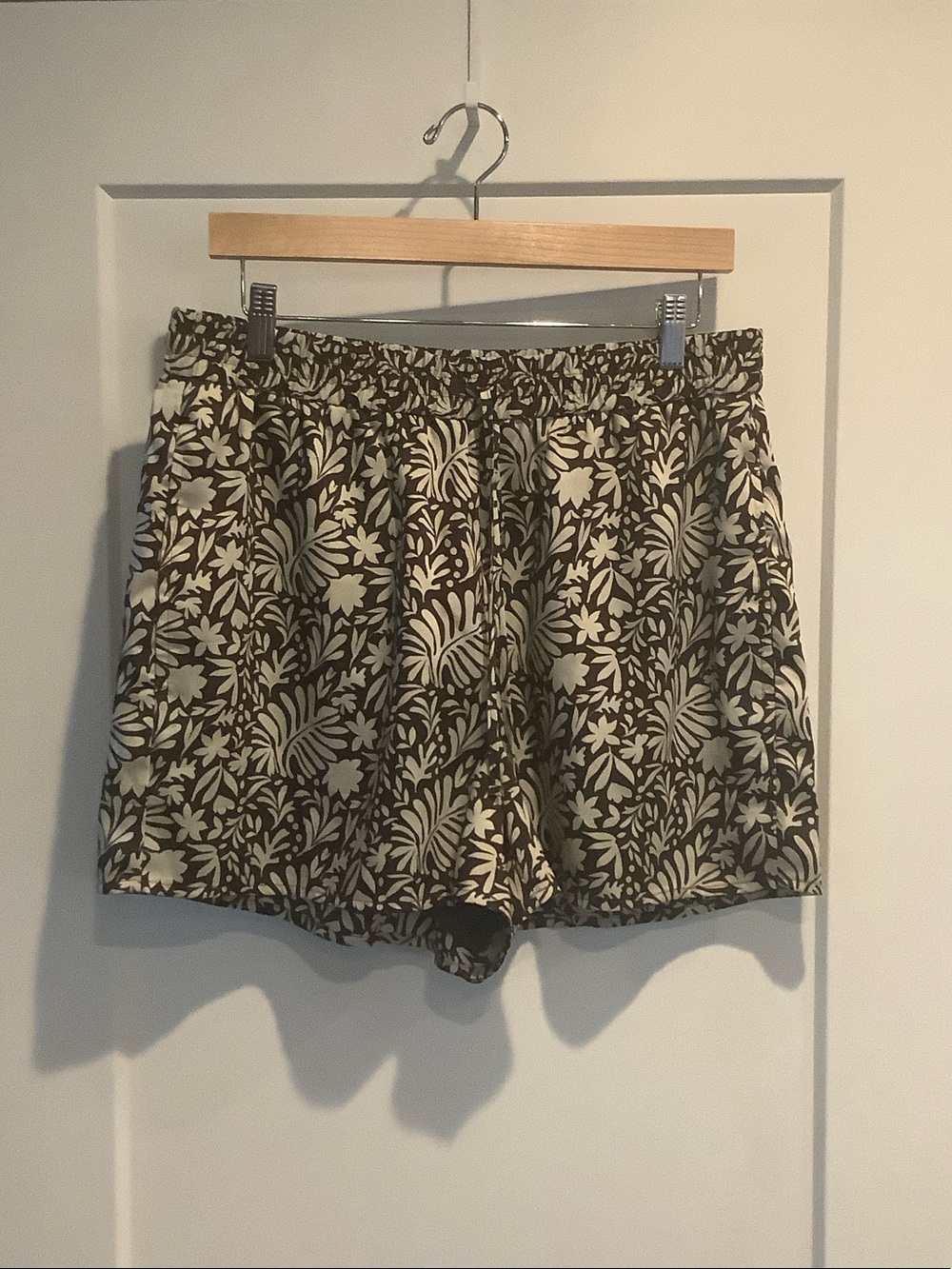 Express Brown Shorts with Cream Floral Pattern